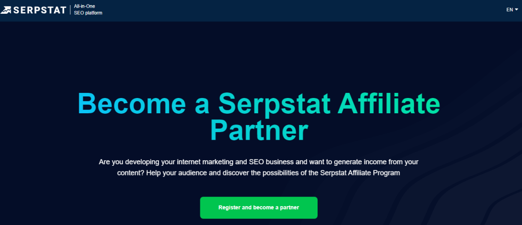 Screenshot of Serpstat's affiliate registry page.