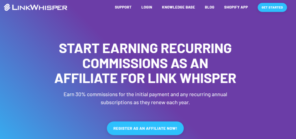 Screenshot of Link Whisper's affiliate registry page.