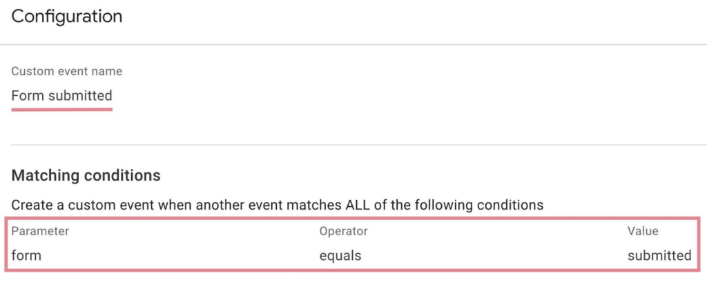 Screenshot of the Configuration tab on the Event section in Google Analytics.