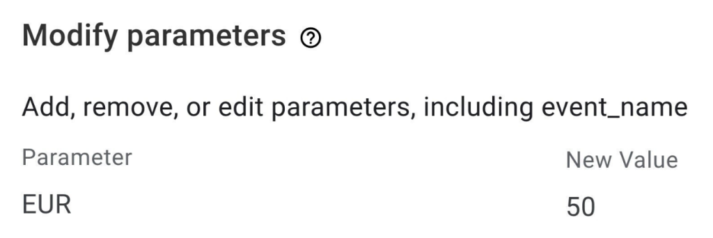 Screenshot of the Google Analytics parameters field.