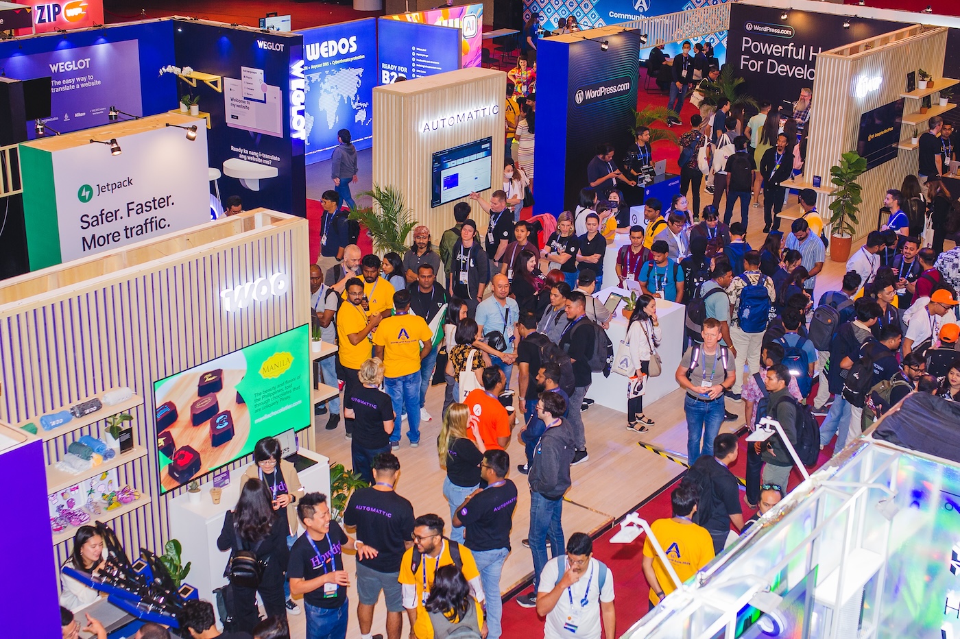 A view of the Automattic booth at WordCamp Asia 2025